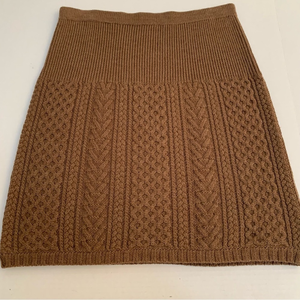 WORTH Brown Wool Cableknit Sweater Skirt